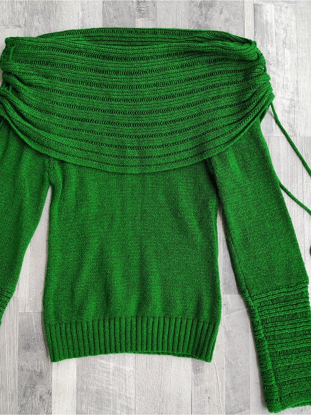 Green Off-The-Shoulder Knit Sweater - 100% Peruvian Cotton - One Size